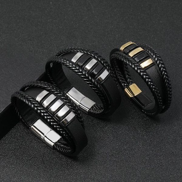 men's jewelry leather bracelet fashion charm stainless steel braided multilayer punk pu bracelets, Golden;silver
men's jewelry leather bracelet fashion charm stainless steel braided multilayer punk pu bracelets, Golden;silver