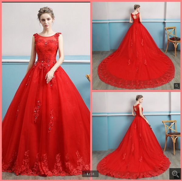 robe de soiree red lace tulle ball gown wedding dress sleeveless beaded appliques hollow back bridal gowns court train elegant bride dresses, White
robe de soiree red lace tulle ball gown wedding dress sleeveless beaded appliques hollow back bridal gowns court train elegant bride dresses, White