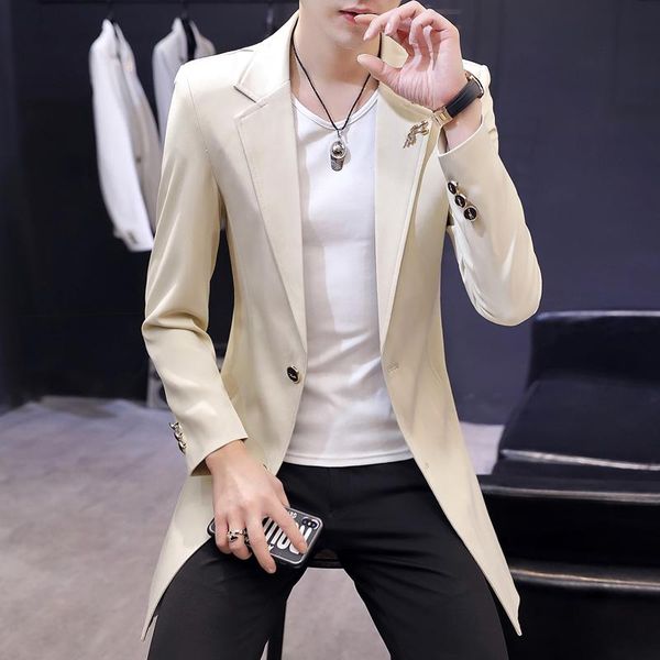 men's suits & blazers chic long casual jacket single breasted solid color coat polyester spandex, White;black
men's suits & blazers chic long casual jacket single breasted solid color coat polyester spandex, White;black