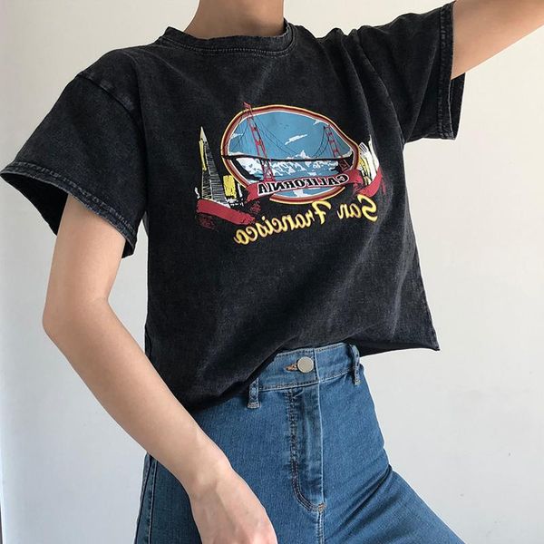 women's t-shirt american style retro casual versatile chest print washed and worn loose short sleeve, White
women's t-shirt american style retro casual versatile chest print washed and worn loose short sleeve, White