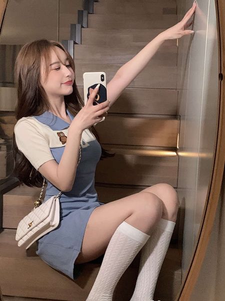 casual dress la la color matching short sleeve dress women's summer polo collar student skirt slim fit buttocks, Black;gray
casual dress la la color matching short sleeve dress women's summer polo collar student skirt slim fit buttocks, Black;gray