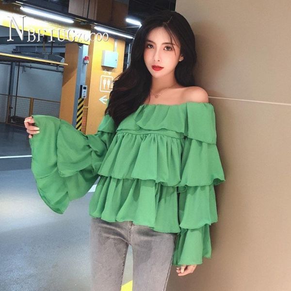 women's blouses & shirts 2021 summer korean temperament women blouse expose shoulder ruffles female, White
women's blouses & shirts 2021 summer korean temperament women blouse expose shoulder ruffles female, White