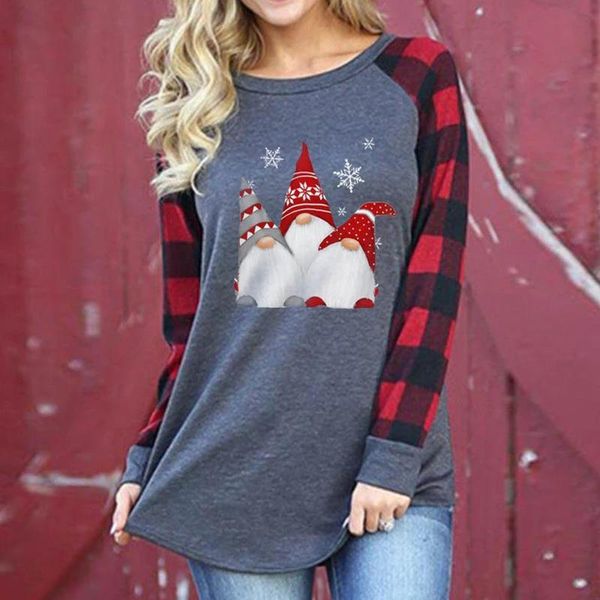 round neck plaid long sleeve christmas goblin gnomish print t shirt women women's sweaters, White;black
round neck plaid long sleeve christmas goblin gnomish print t shirt women women's sweaters, White;black