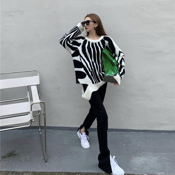 women's sweaters sweater zebra pattern loose comfort style long sleeve autumn and winter mid length pullover outwear, White;black
women's sweaters sweater zebra pattern loose comfort style long sleeve autumn and winter mid length pullover outwear, White;black
