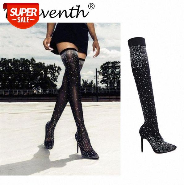diamante socks knee high boots #7c4p, Black