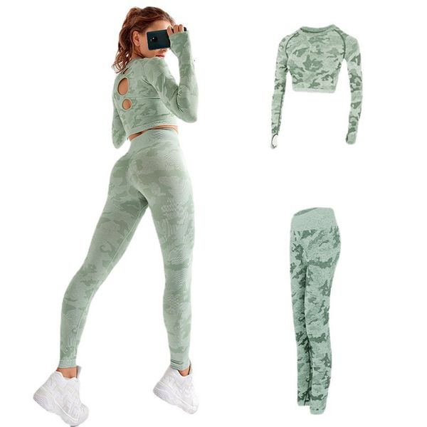 tracksuits ladies sports suit seamless camouflage women's long sleeve high elastic fitness two piece set, Gray
tracksuits ladies sports suit seamless camouflage women's long sleeve high elastic fitness two piece set, Gray