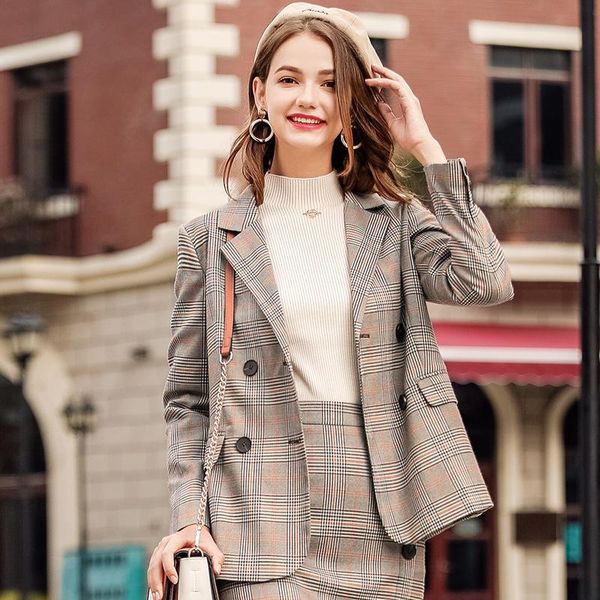 women's suits & blazers fashion chic double-breasted suit 2021 autumn vintage lattice woman elegant long sleeve feminino blazer with po, White;black
women's suits & blazers fashion chic double-breasted suit 2021 autumn vintage lattice woman elegant long sleeve feminino blazer with po, White;black