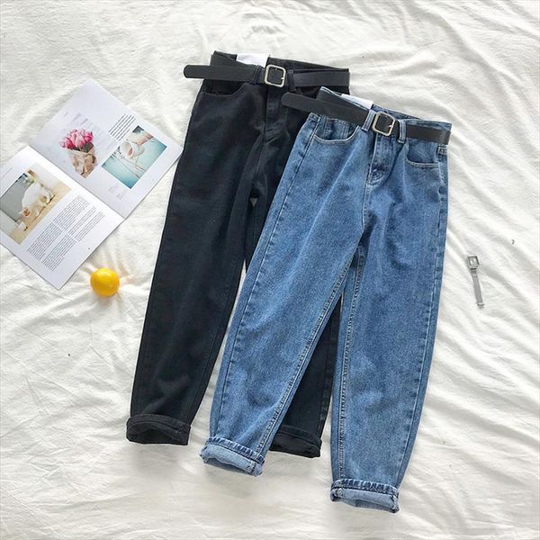 high waist vintage jeans womens capri solid straight loose casual street denim trousers pantalon female plus size with belt, Black;white
high waist vintage jeans womens capri solid straight loose casual street denim trousers pantalon female plus size with belt, Black;white