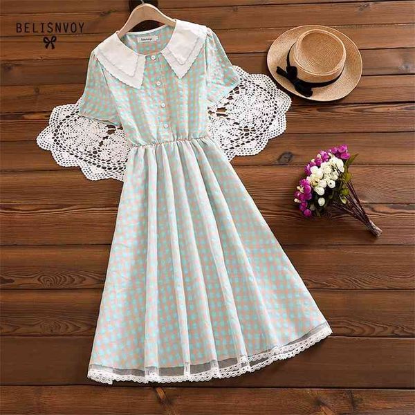 summer preppy style women loose clothes peter pan collar purple green plaid dress short sleeve elegant lace mesh patchwork 210520, Black;gray
summer preppy style women loose clothes peter pan collar purple green plaid dress short sleeve elegant lace mesh patchwork 210520, Black;gray