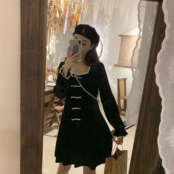 casual dresses japanese style 2021 spring dress sweet chinese knot lace patchwork v-neck cute petal sleeve slim knee-length, Black;gray
casual dresses japanese style 2021 spring dress sweet chinese knot lace patchwork v-neck cute petal sleeve slim knee-length, Black;gray