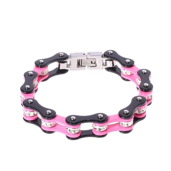 link, chain bohemian style 10mm stainless steel bicycle bracelets for men high polished pink color crystal stone bead wristbands women, Black
link, chain bohemian style 10mm stainless steel bicycle bracelets for men high polished pink color crystal stone bead wristbands women, Black