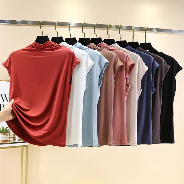 women's t shirt modal half high collar sleeveless summer korean slim bottomed solid color top, White
women's t shirt modal half high collar sleeveless summer korean slim bottomed solid color top, White