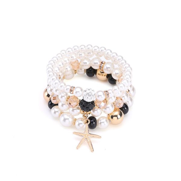 multiple bracelets female imitation pearl starfish hand string elastic separable, Black
multiple bracelets female imitation pearl starfish hand string elastic separable, Black