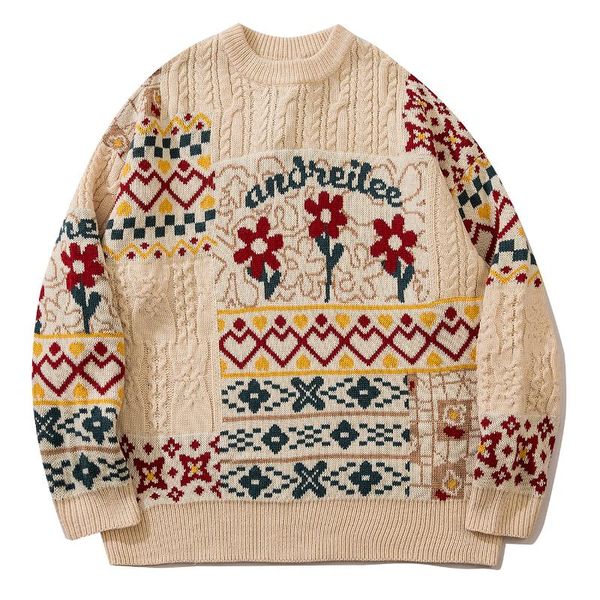 men's sweaters flower print harajuku vintage sweater men streetwear patchwork 2021 autumn winter cotton casual couple pullover, White;black
men's sweaters flower print harajuku vintage sweater men streetwear patchwork 2021 autumn winter cotton casual couple pullover, White;black