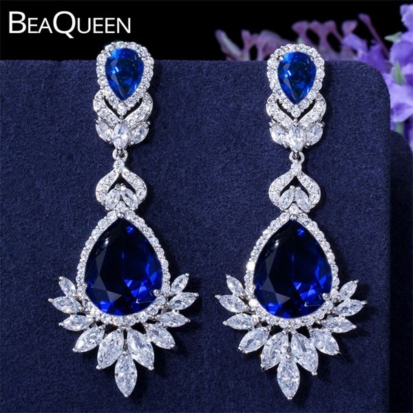 beaqueen luxury royal blue water drop cz crystal women wedding jewelry long bridal earrings with clear cubic zirconia e081 210317, Silver
beaqueen luxury royal blue water drop cz crystal women wedding jewelry long bridal earrings with clear cubic zirconia e081 210317, Silver