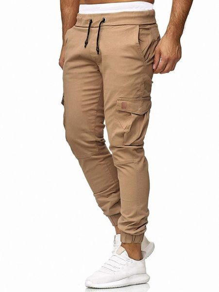 men solid drawstring cargo pants y8ea#, Black