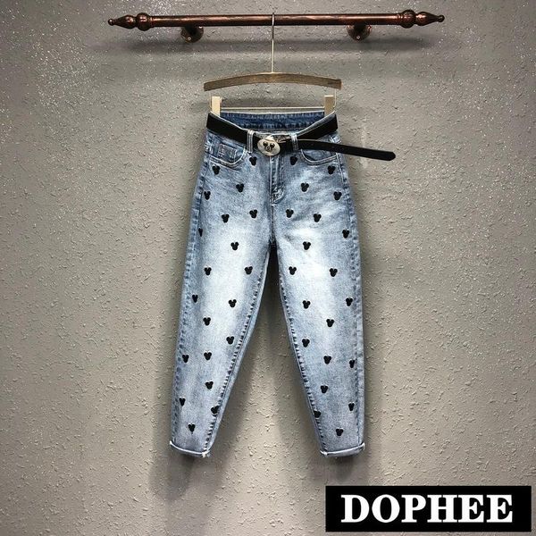 women's jeans streetwear retro 2021 women cartoon mouse embroidered denim pants high-waist female harem casual loose trousers, Blue
women's jeans streetwear retro 2021 women cartoon mouse embroidered denim pants high-waist female harem casual loose trousers, Blue