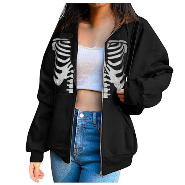 women's hoodies & sweatshirts 40# gothic zip up hooded hoodie women rhinestone skeleton loose pullover streetwear korean style cardigan, Black
women's hoodies & sweatshirts 40# gothic zip up hooded hoodie women rhinestone skeleton loose pullover streetwear korean style cardigan, Black