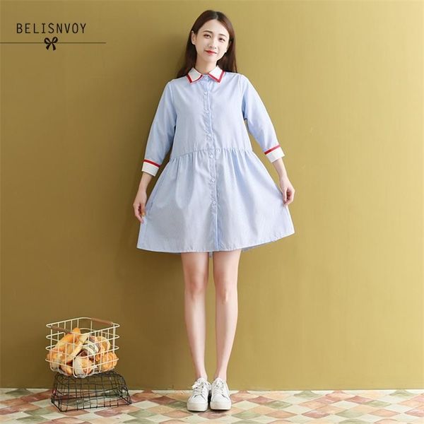 mori girl summer dresses women three quarter casual loose striped blue a-line vestidos sweet female sashes shirt mini dress 210520, Black;gray
mori girl summer dresses women three quarter casual loose striped blue a-line vestidos sweet female sashes shirt mini dress 210520, Black;gray