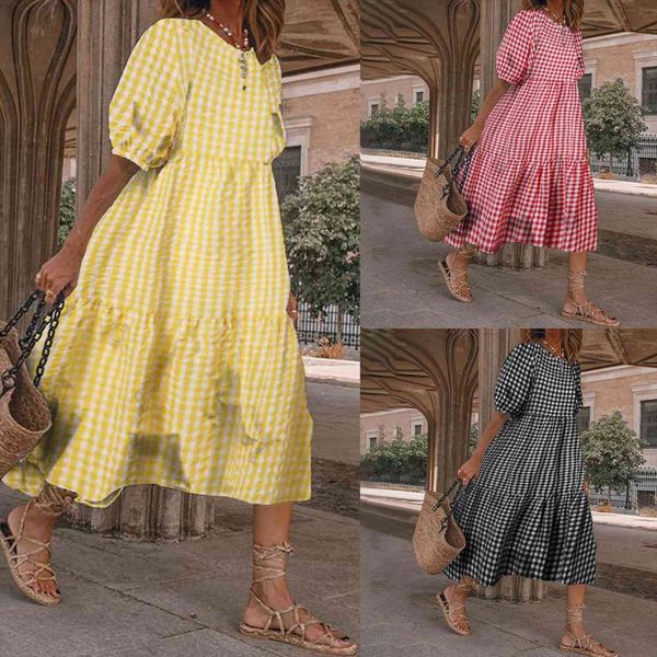 plaid plus size vintage women dress puff sleeve midi casual bohemian loose holiday robe vestidos, Black;gray
plaid plus size vintage women dress puff sleeve midi casual bohemian loose holiday robe vestidos, Black;gray