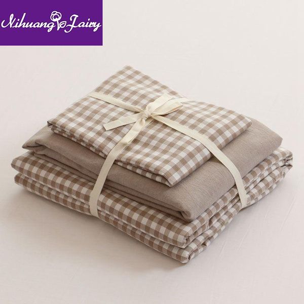bedding sets washed cotton four-piece set, pure plaid bed linen, three-piece sheet, quilt cover, simple nude sleeping
bedding sets washed cotton four-piece set, pure plaid bed linen, three-piece sheet, quilt cover, simple nude sleeping