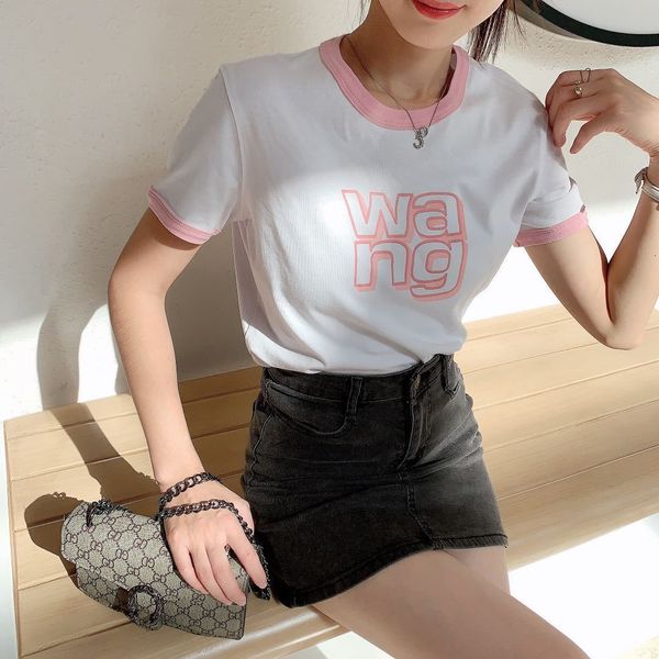 fashion t shirt dawang short letter printed women's slim round neck contrast high, White
fashion t shirt dawang short letter printed women's slim round neck contrast high, White