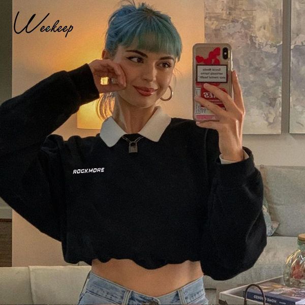 women's hoodies & sweatshirts weekeep vintage white turn-down collar pullover women streetwear loose sweatshirt harajuku korean crop le, Black
women's hoodies & sweatshirts weekeep vintage white turn-down collar pullover women streetwear loose sweatshirt harajuku korean crop le, Black