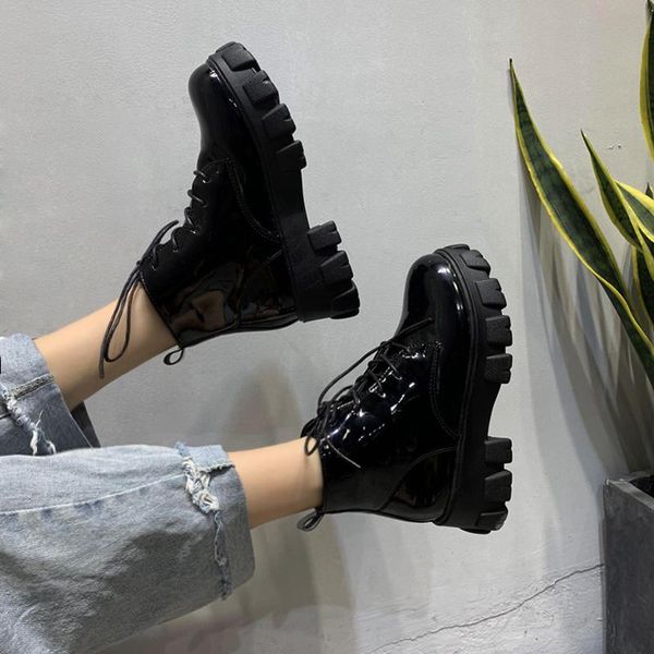 boots 2021 women black patent leather lace up thick bottom motorcycle ladies punk booties shoes round toe chunky ankle
boots 2021 women black patent leather lace up thick bottom motorcycle ladies punk booties shoes round toe chunky ankle