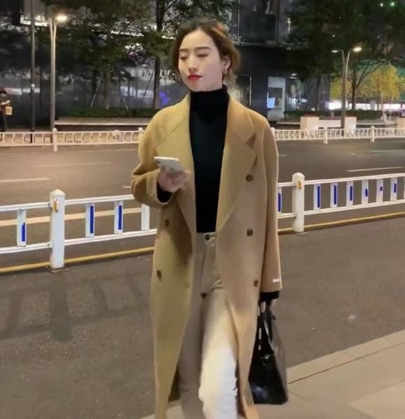 women's wool & blends autumn and winter camel double-sided cashmere coat medium long high-end, Black
women's wool & blends autumn and winter camel double-sided cashmere coat medium long high-end, Black