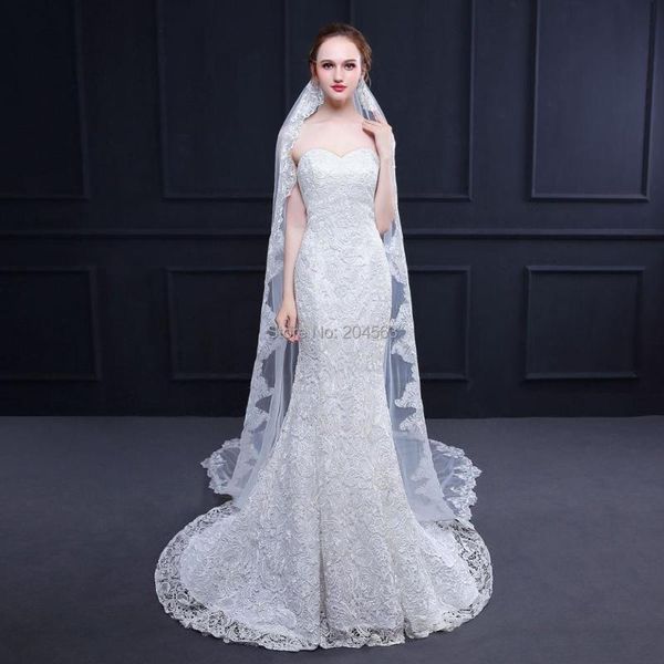 bridal veils stunning tulle long cathedral luxury lace with comb, Black