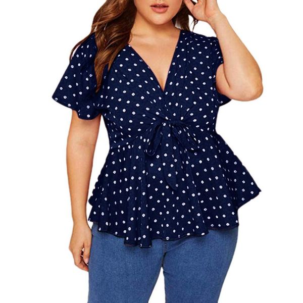 women's blouses & shirts women plus size ruffle blouse polka dot print knot front casual shirt v neck short sleeve elegant ropa de muje, White
women's blouses & shirts women plus size ruffle blouse polka dot print knot front casual shirt v neck short sleeve elegant ropa de muje, White