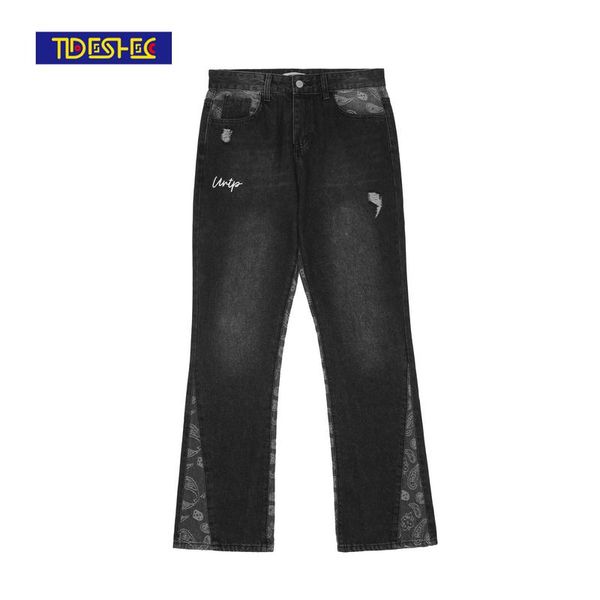 men's jeans tideshec cashew flower design men and women micro-flared pants fashion streetwear 2021 flare black mens clothing, Blue
men's jeans tideshec cashew flower design men and women micro-flared pants fashion streetwear 2021 flare black mens clothing, Blue