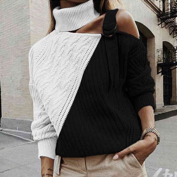 sweaters women's women patchwork turtleneck sweater off shoulder buckle knitted pullover autumn winter long sleeve jumper pull knitwea, White;black
sweaters women's women patchwork turtleneck sweater off shoulder buckle knitted pullover autumn winter long sleeve jumper pull knitwea, White;black