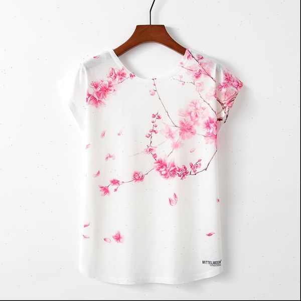 spring summer women t shirt novelty kawaii cute style flower print short sleeve size  l xl, White 
spring summer women t shirt novelty kawaii cute style flower print short sleeve size  l xl, White