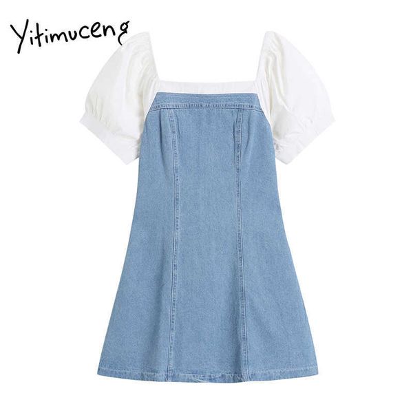 yitimuceng patchwork denim dress women summer zipper plus size high waist puff sleeve a-line blue korean fashion dress 210601, Black;gray
yitimuceng patchwork denim dress women summer zipper plus size high waist puff sleeve a-line blue korean fashion dress 210601, Black;gray