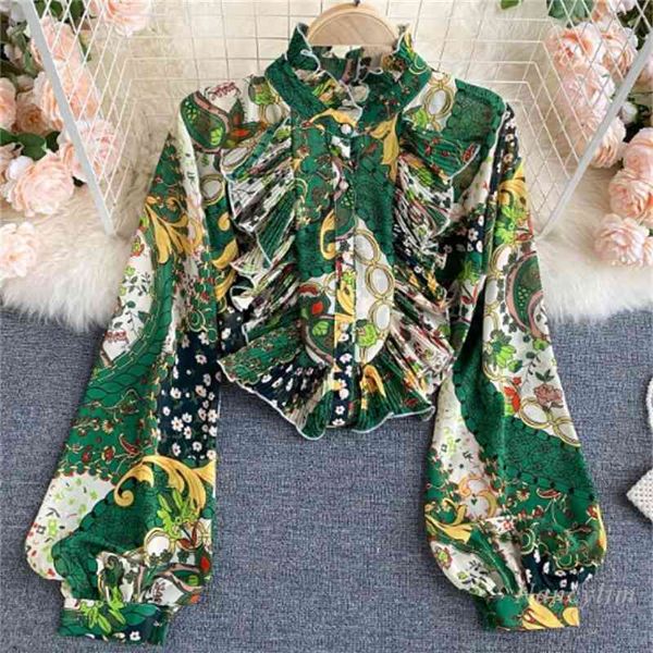 blouses autumn lady's shirt women's pleated ruffles elegant stand collar printed long sleeve chiffon blouse female blusa, White
blouses autumn lady's shirt women's pleated ruffles elegant stand collar printed long sleeve chiffon blouse female blusa, White