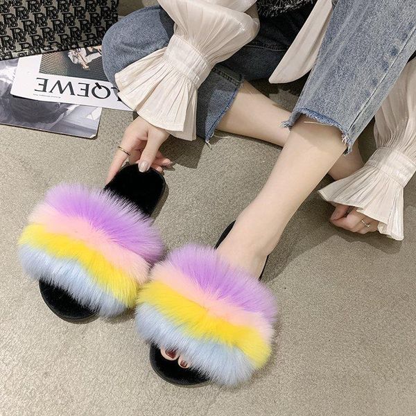 slippers 2021 women house furry fashion faux fur warm winter shoes flats female home slides color stripes plush, Black
slippers 2021 women house furry fashion faux fur warm winter shoes flats female home slides color stripes plush, Black