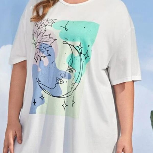 women's t-shirt abstract moon graphic tee streetwear women vintage stylish o neck short sleeve t shirt femme summer plus size clothes, White
women's t-shirt abstract moon graphic tee streetwear women vintage stylish o neck short sleeve t shirt femme summer plus size clothes, White