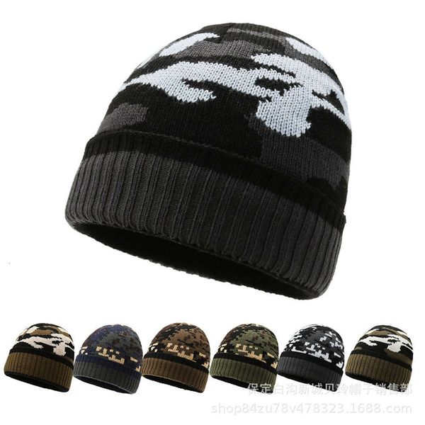 hat men's plush thickened wool cold proof and warm knitted women's fashion camouflage ear protection, Blue;gray
hat men's plush thickened wool cold proof and warm knitted women's fashion camouflage ear protection, Blue;gray