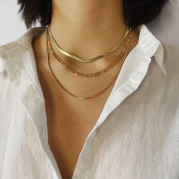 chains punk multi layered flat blade snake chain choker necklace for women simple gold color collar necklaces girl party jewelry, Silver
chains punk multi layered flat blade snake chain choker necklace for women simple gold color collar necklaces girl party jewelry, Silver