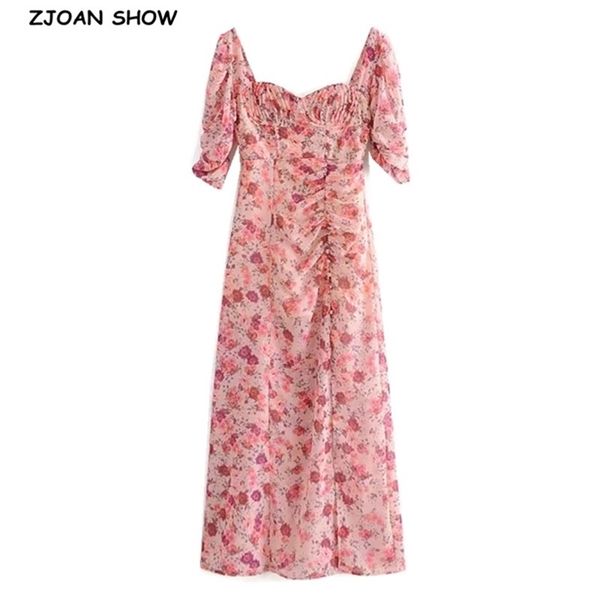 french style v neck pink flower short sleeve split dress slit hem slim fit women puff sleeve maxi long tea dresses vestidos 210429, Black;gray
french style v neck pink flower short sleeve split dress slit hem slim fit women puff sleeve maxi long tea dresses vestidos 210429, Black;gray