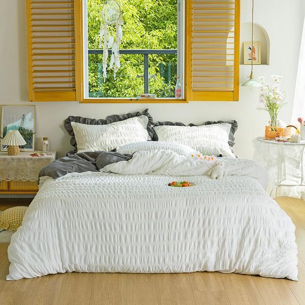 bedding sets 3/4 pcs seersucker set sweet linens bedspread on the bed home linen girls duvet cover cute sheets pillowcase