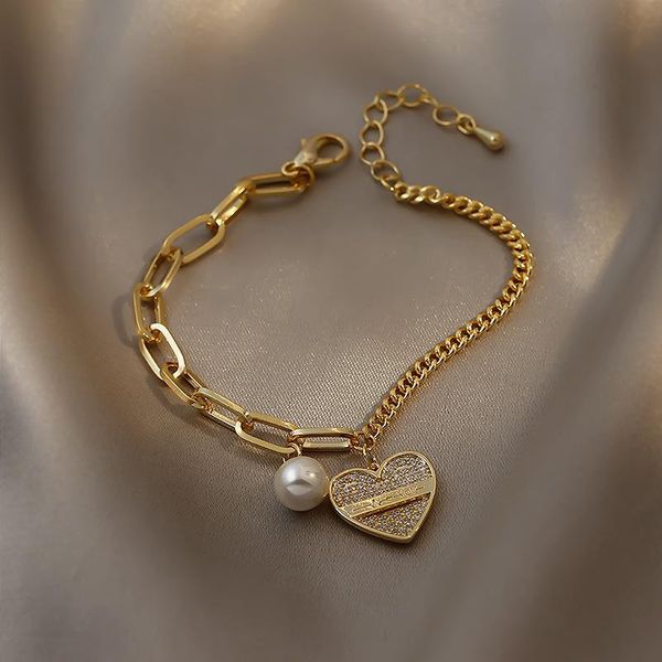 link, chain lovelink stainless steel for pearl heart zircon bracelet minimalist women gold plated female jewelry gift, Black
link, chain lovelink stainless steel for pearl heart zircon bracelet minimalist women gold plated female jewelry gift, Black