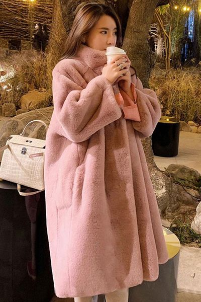 women's fur & faux winter style coat imitation mink velvet long stand collar thick loose women, Black
women's fur & faux winter style coat imitation mink velvet long stand collar thick loose women, Black