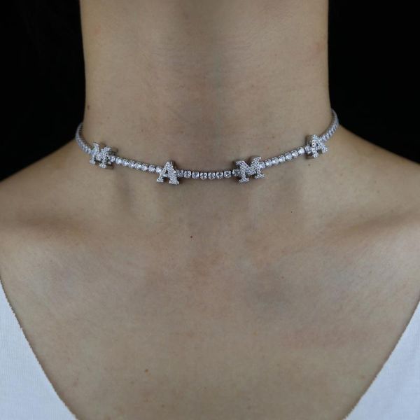 chains drop ship iced out bling cz cubic zirconia 3mm tennis chain choker with tiny letter mama charm necklace for mother's day mom, Silver
chains drop ship iced out bling cz cubic zirconia 3mm tennis chain choker with tiny letter mama charm necklace for mother's day mom, Silver