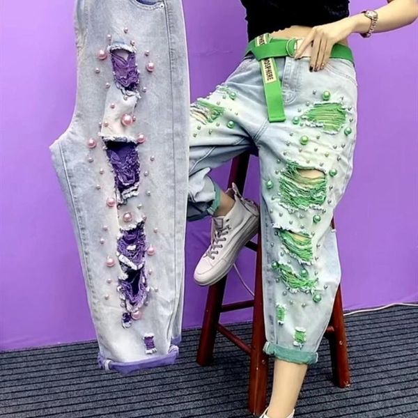 women's jeans women 's 2021summer heavy industry beads ripped contrast color non-elastic loose personality ankle-length pants, Blue
women's jeans women 's 2021summer heavy industry beads ripped contrast color non-elastic loose personality ankle-length pants, Blue
