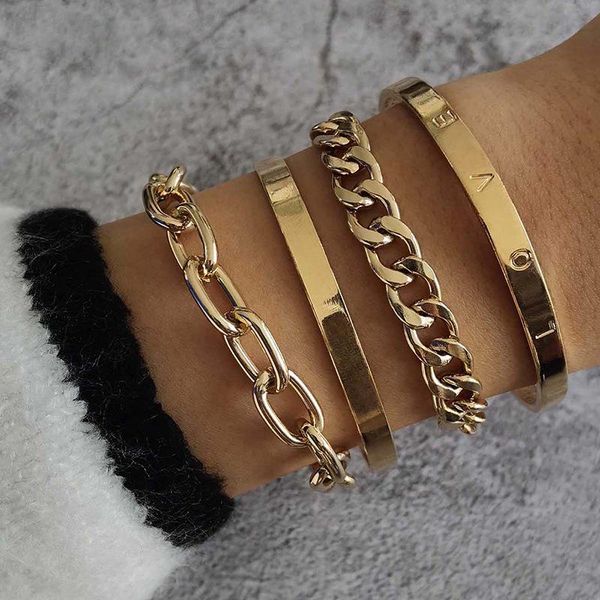 4pcs/set punk curb cuban chain bracelets set for women miami boho thick gold color charm bangles fashion jewelry link,, Black
4pcs/set punk curb cuban chain bracelets set for women miami boho thick gold color charm bangles fashion jewelry link,, Black