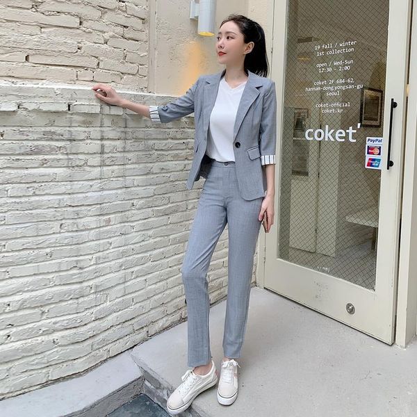 women's two piece pants sets business gray blazer suits 2 pieces half sleeve single button notched collar jacket& pencil work set autum, White
women's two piece pants sets business gray blazer suits 2 pieces half sleeve single button notched collar jacket& pencil work set autum, White