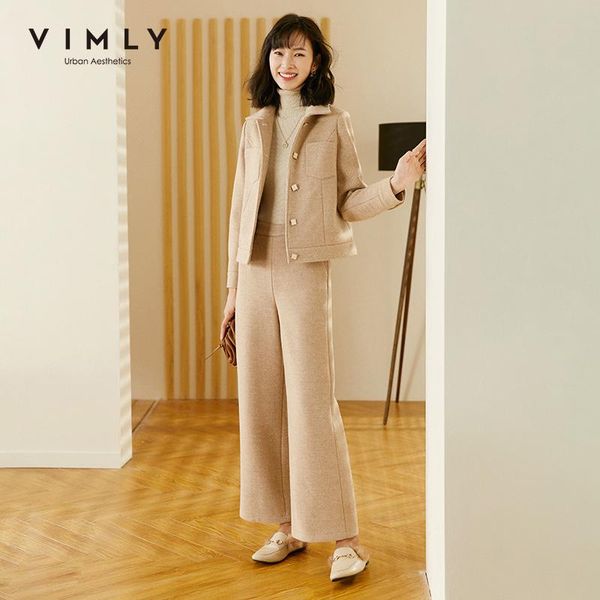 vimly women's wool clothing set fashion turn down collar single breasted solid jacket high waist loose pant female outfits f3519 tracks, Gray
vimly women's wool clothing set fashion turn down collar single breasted solid jacket high waist loose pant female outfits f3519 tracks, Gray