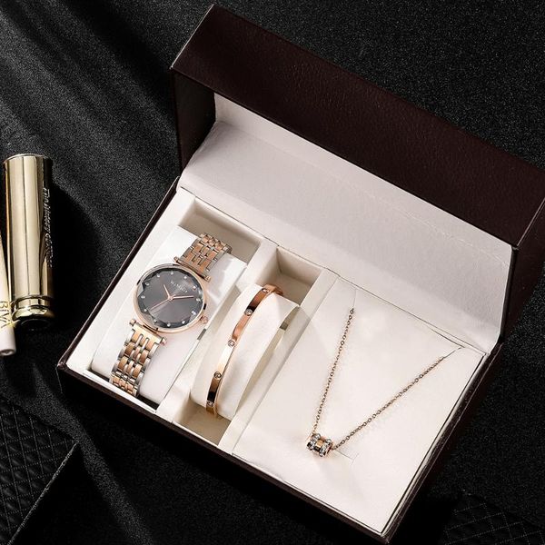 wristwatches 3pcs women bracelet necklace gift box set ladies dress style stainless steel jewelry with, Slivery;brown
wristwatches 3pcs women bracelet necklace gift box set ladies dress style stainless steel jewelry with, Slivery;brown